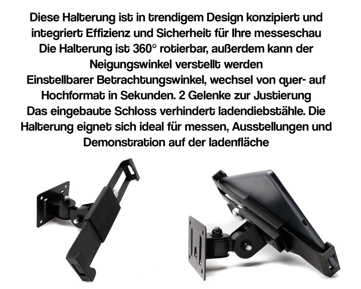SYSTEM-S Wandhalterung 360° Halterung abschließbar für Tablets von 8.0" bis 11.0" Schwarz - DREIKS