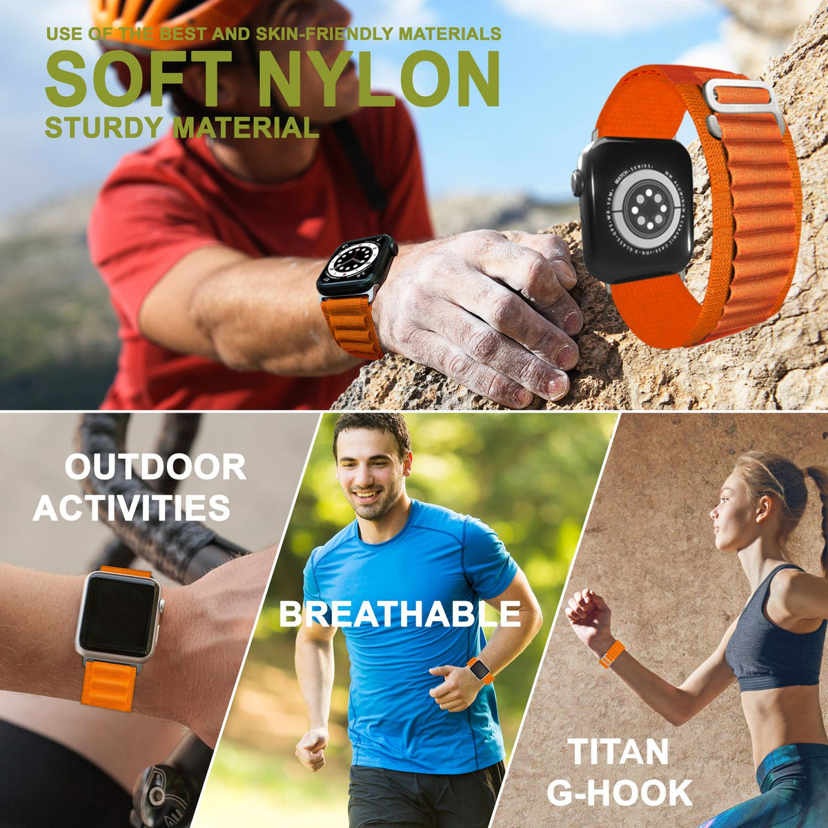 NALIA Smart Watch Armband Alpine Loop Style kompatibel mit Apple Watch Armband Ultra/SE & Series 8/7/6/5/4/3/2/1, 42/44/45/49mm, G-Haken iWatch Outdoor Uhr Band, Nylon