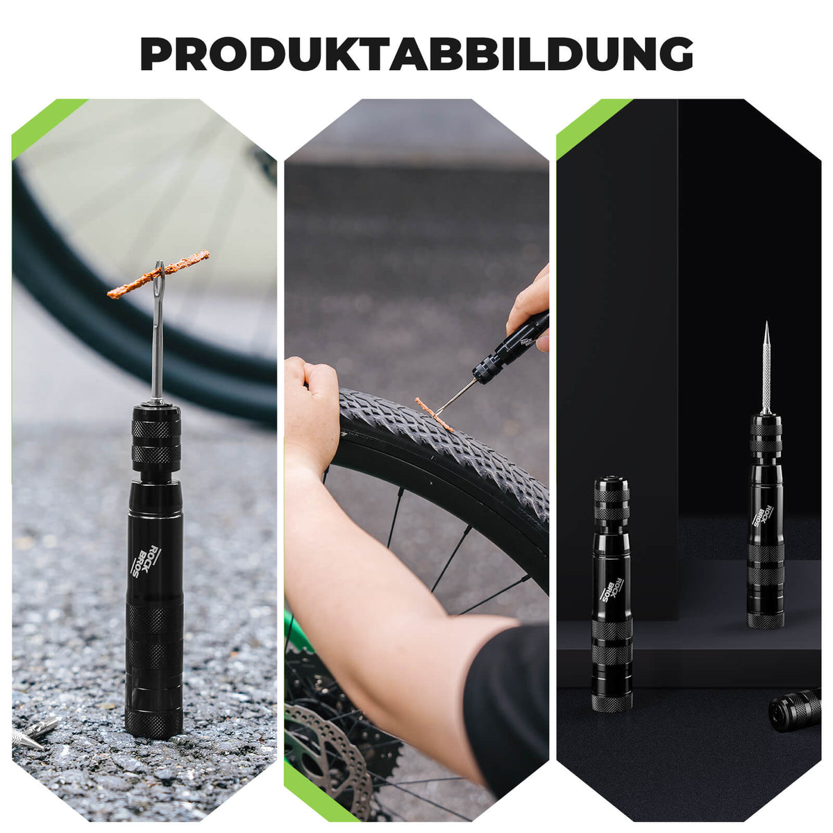 Tubeless Reifenpannenset mit Gummistopfen, Aluminiumgehäus, Griff