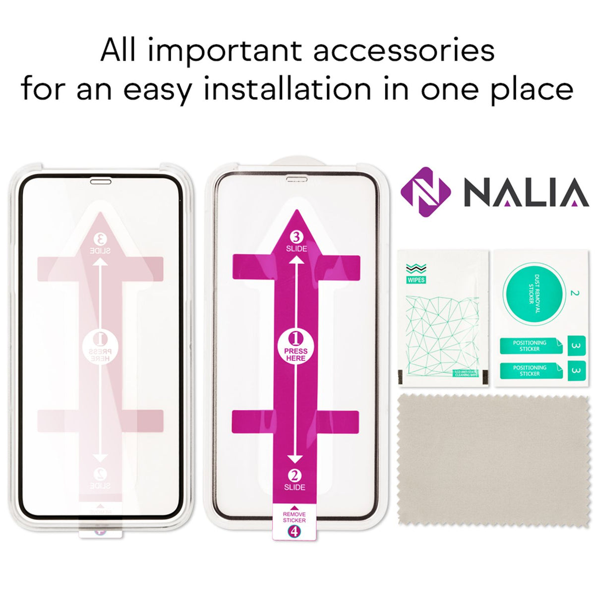 NALIA (2x) Schutzglas & Applikator kompatibel mit iPhone 11 / Xr, 9H Full-Screen Glasfolie mit Schablone für einfache Installation, hoher Handy Displayschutz Tempered Glass - Transparent (schwarz)