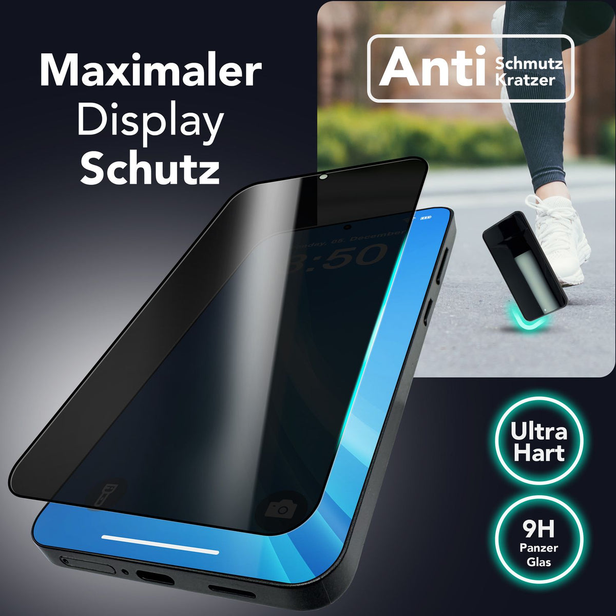 NALIA Privacy Blickschutzglas für Samsung Galaxy S25 Plus – Inkl. Montagerahmen & 9H Härte – ANTISPYX PRO (Anti-Spy Displayschutz Full-Cover) – Marke aus Berlin