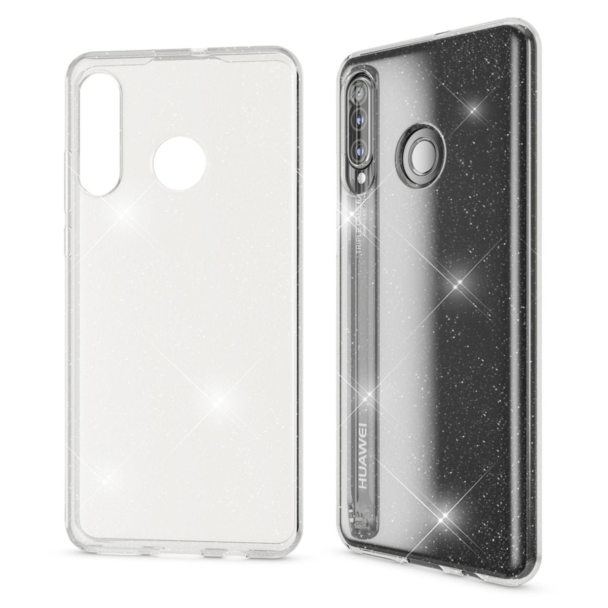 NALIA Glitzerhülle für Huawei P30 Lite – Funkelndes Silikon Case – DAZZLIN (Transparent & Stoßfest) – Marke aus Berlin