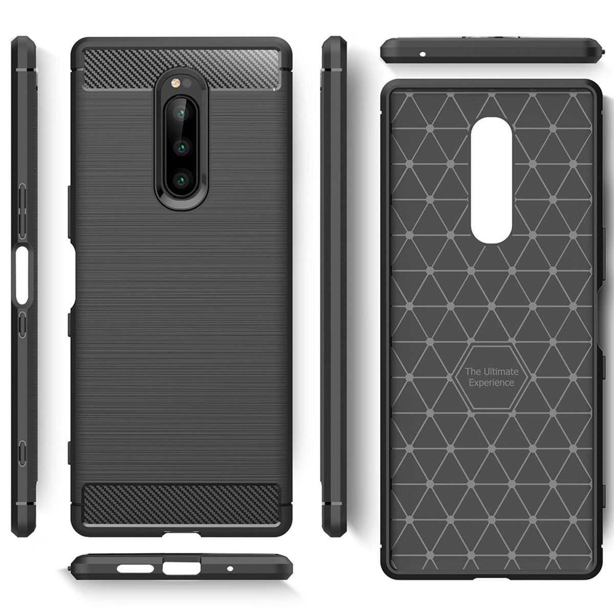 NALIA Silikonhülle für Sony Xperia 1 – Rutschfest & Matt – VORTEX (Gebürstete Optik & Carbon Design) – Marke aus Berlin