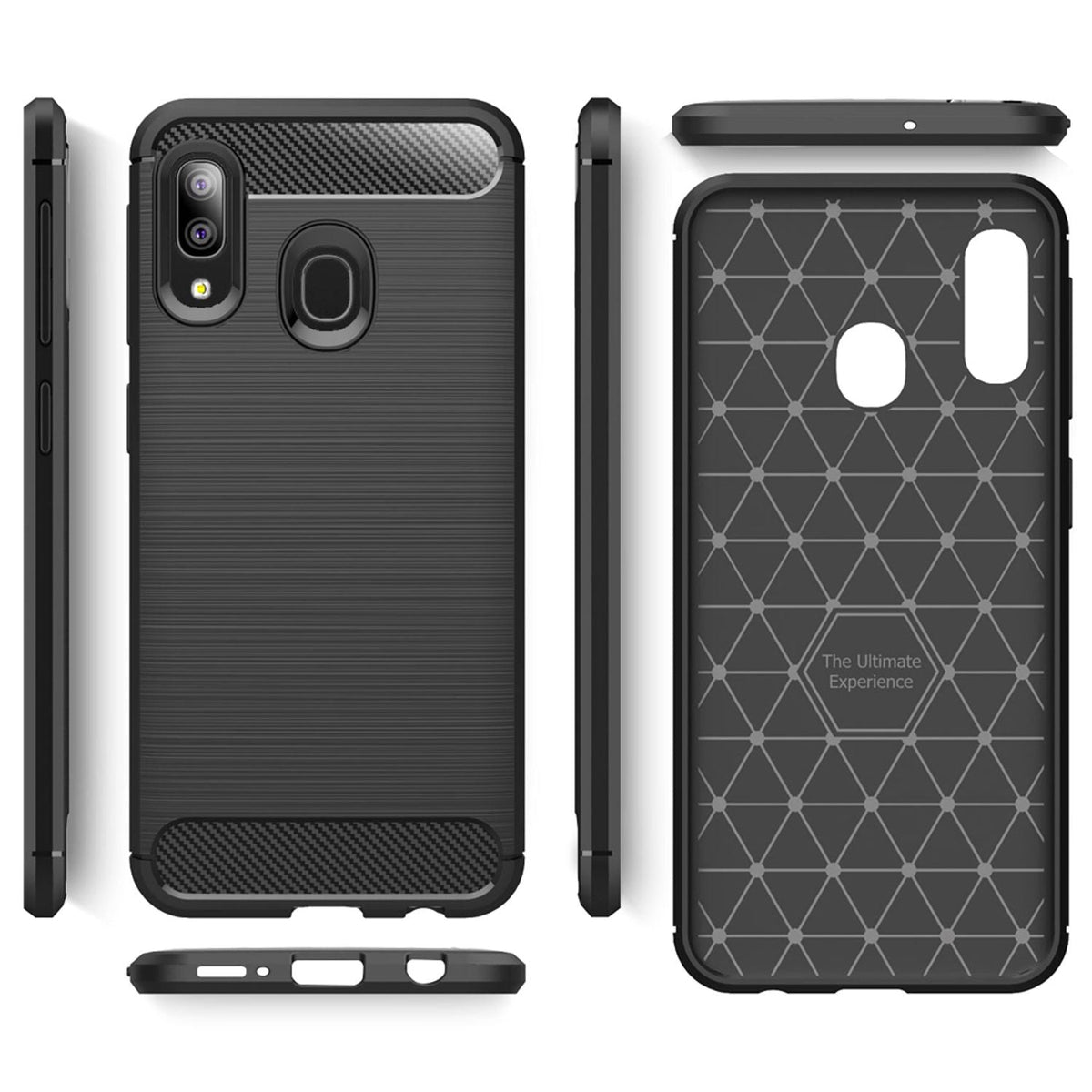 NALIA Design Case kompatibel mit Samsung Galaxy A20e Hülle, Carbon Look Stylische Handyhülle Stoßfeste Silikon Schutzhülle, Dünne Handy-Tasche Phone Cover Bumper Soft Skin Etui Kratzfest - Schwarz