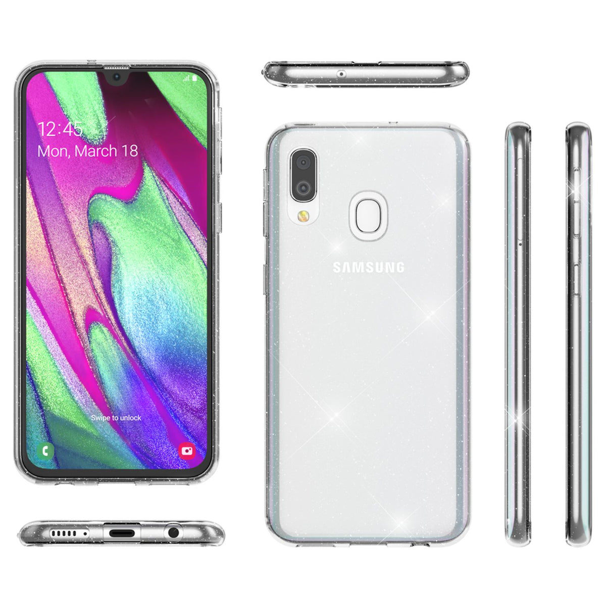 NALIA Glitzerhülle für Samsung Galaxy A40 – Funkelndes Silikon Case – DAZZLIN (Transparent & Stoßfest) – Marke aus Berlin
