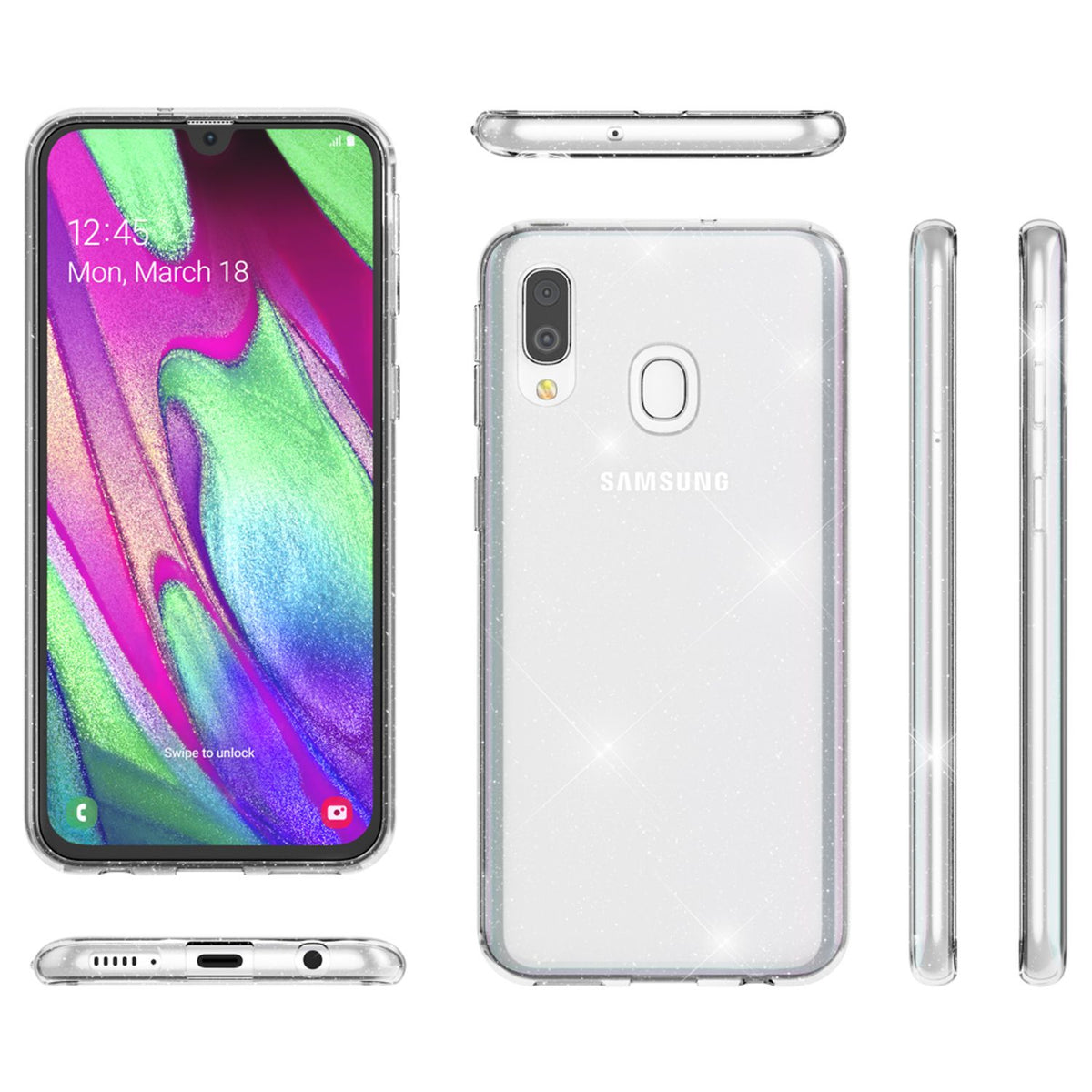 NALIA Glitzerhülle für Samsung Galaxy A20e – Funkelndes Silikon Case – DAZZLIN (Transparent & Stoßfest) – Marke aus Berlin