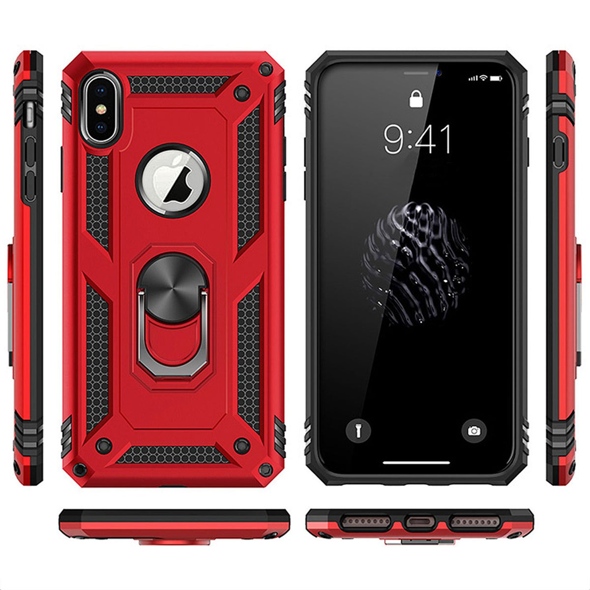 NALIA Panzerhülle für iPhone X / XS – Ring-Ständer 360° & Magnet-Halterung Kompatibel – RINGDEFEND (Stoßfestes Outdoor Case) – Marke aus Berlin