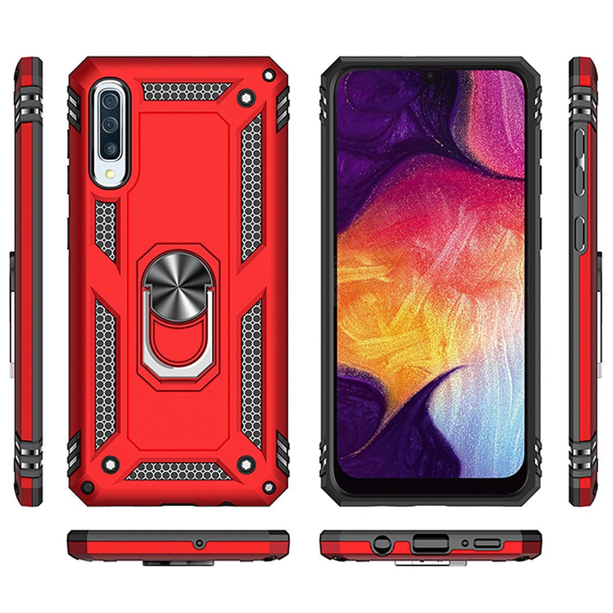 NALIA Ring Hülle + Schutzglas kompatibel mit Samsung Galaxy A70, 9H Displayschutz & 360° Finger-Halter Handyhülle für magnetische KFZ-Halterung, Silikon Cover & Hard-Case Bumper