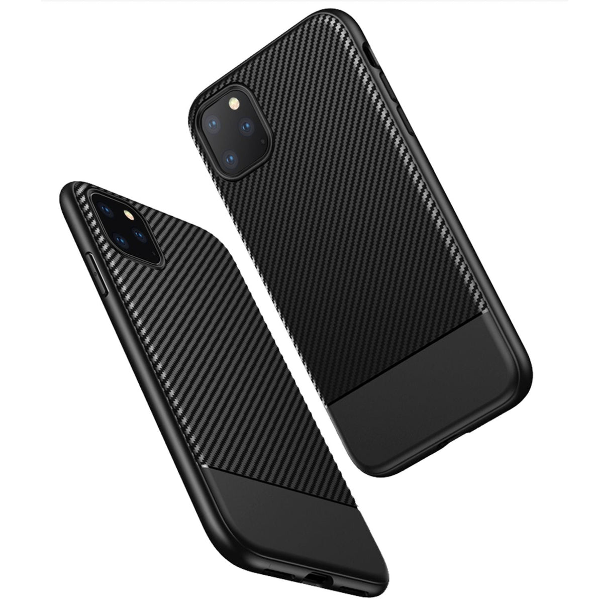 NALIA Hülle kompatibel mit iPhone 11 Pro Max, Carbon Look Handyhülle Ultra-Slim Silikon Case Backcover Dünn, Phone Schutzhülle Stoßfeste Handy-Tasche Bumper TPU Gummi Cover Skin Etui Kappe - Schwarz