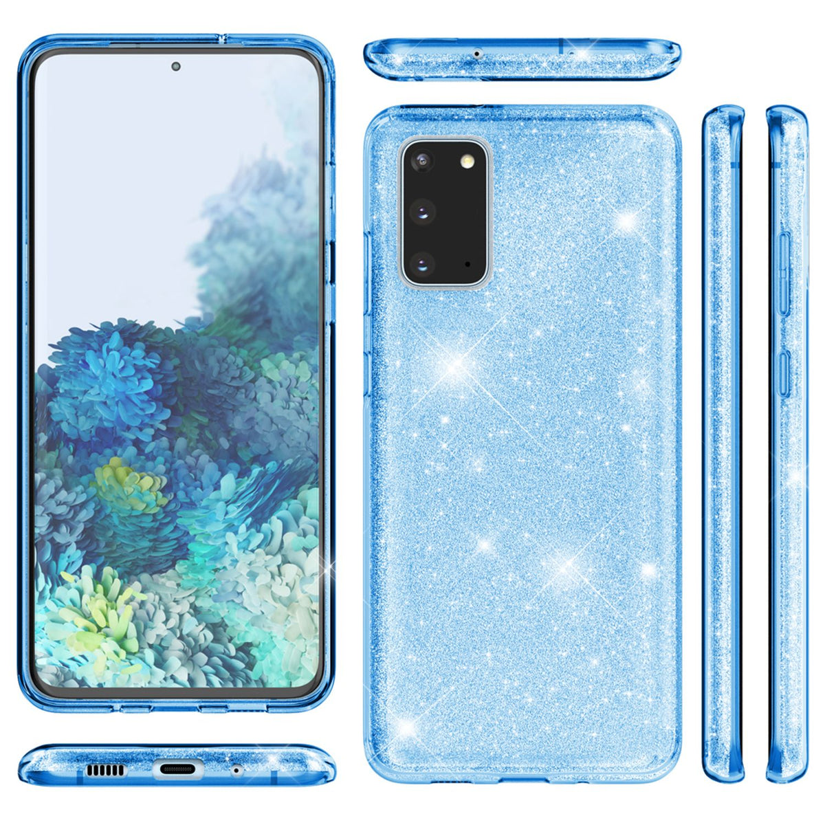 NALIA Glitzerhülle für Samsung Galaxy S20 – Funkelnder Glitzer-Look & Grip – SHINEPOP (Silikon Case) – Marke aus Berlin