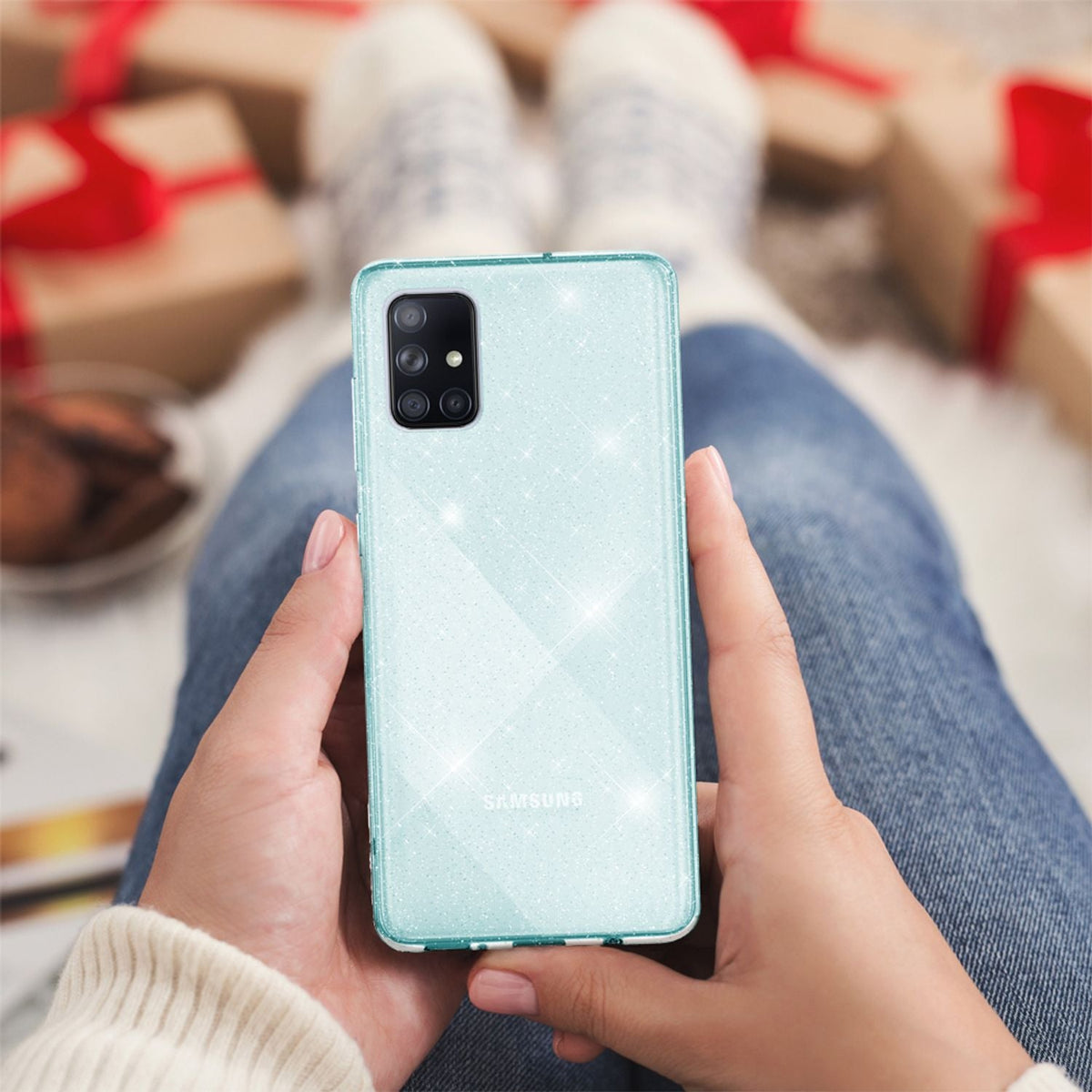NALIA Glitzerhülle für Samsung Galaxy A51 – Funkelndes Silikon Case – DAZZLIN (Transparent & Stoßfest) – Marke aus Berlin