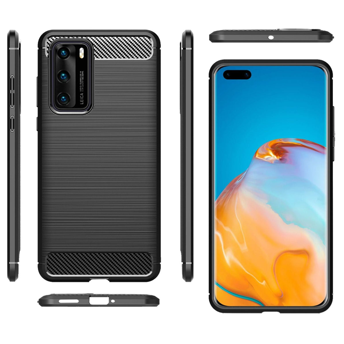 NALIA Silikonhülle für Huawei P40 – Rutschfest & Matt – VORTEX (Gebürstete Optik & Carbon Design) – Marke aus Berlin