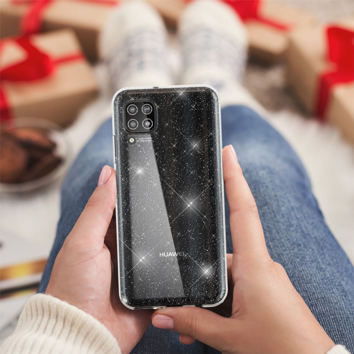 NALIA Glitter Case kompatibel mit Huawei P40 Lite Hülle, Bling Silikon Handyhülle Strass Cover Durchsichtig, Dünne Handy-Tasche Schutzhülle Phone Etui Diamond Bumper Soft Skin Klar