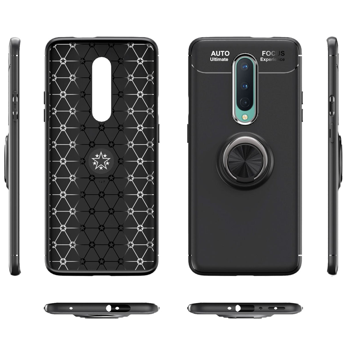 NALIA Ring Handyhülle kompatibel mit OnePlus 8 Hülle, Silikon Cover mit 360-Grad Finger-Halter für magnetische KFZ-Halterung, Schutzhülle Phone Case Handy-Tasche Etui Bumper Silikonhülle - Schwarz