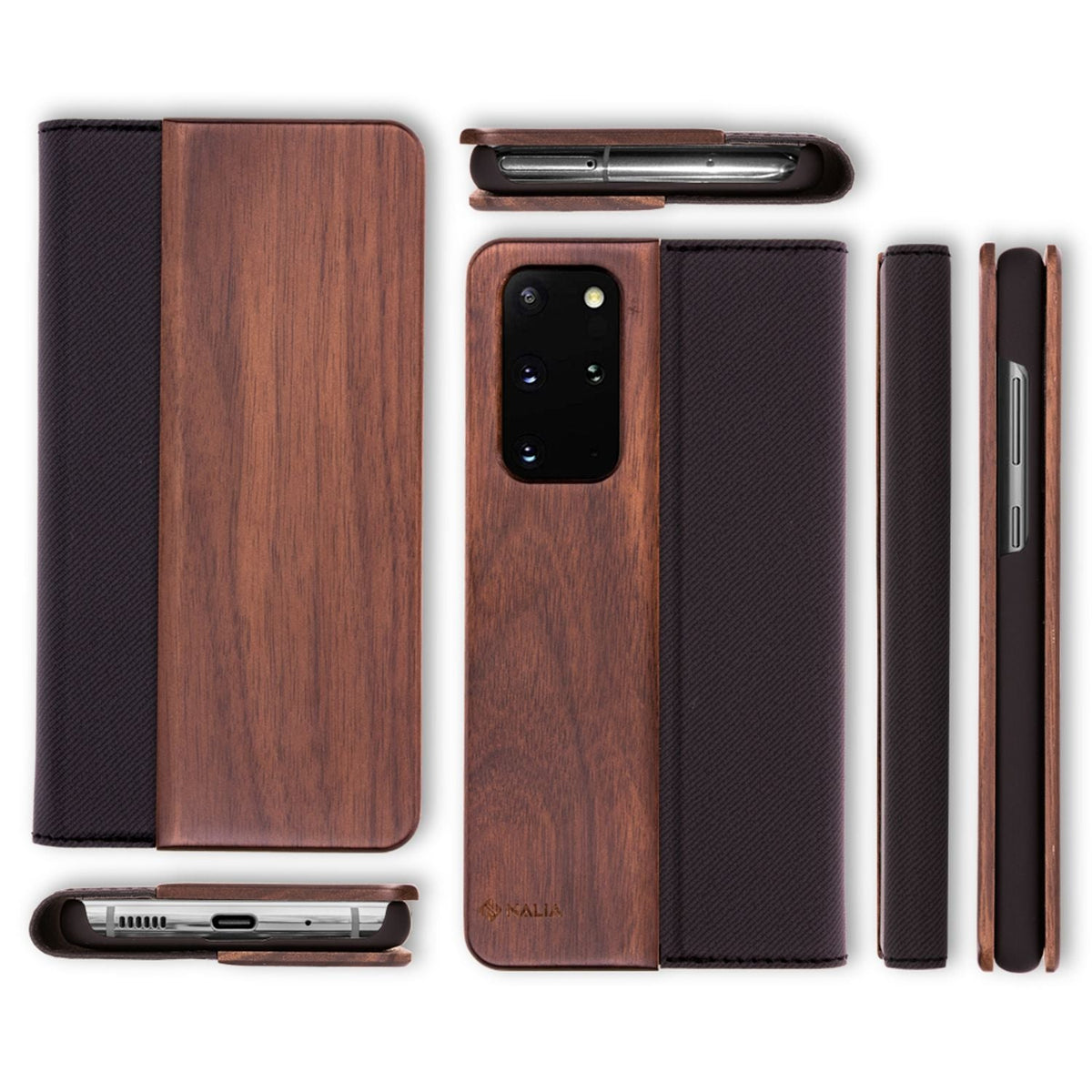 NALIA Echt-Holz Flipcase kompatibel mit Samsung Galaxy S20 Plus Hülle, Premium Wood Etui Handyhülle mit Klappe Handy-Tasche Phone Case Cover Schutzhülle Flipcover Klapphülle Rundum Bumper - Walnuss