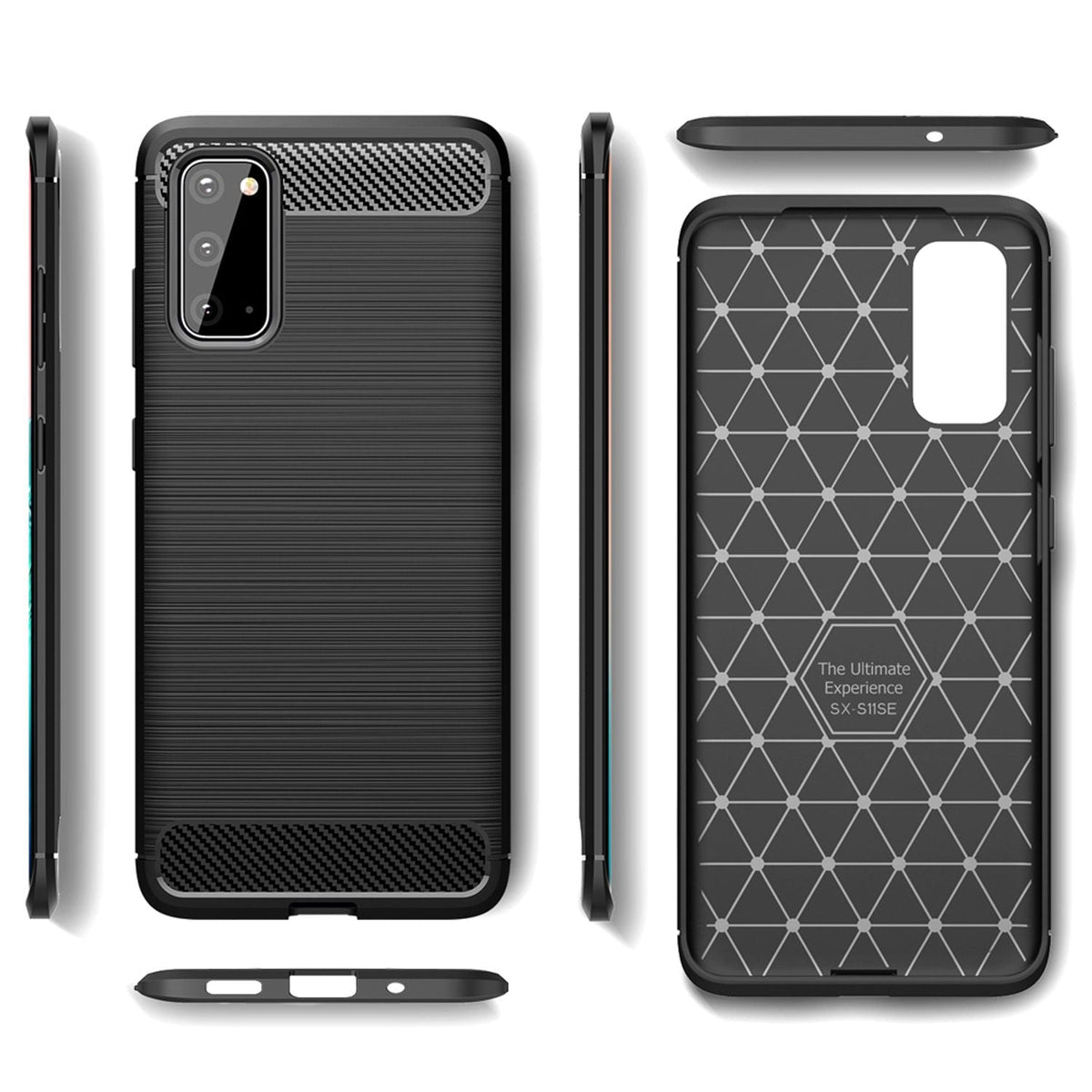 NALIA Design Case kompatibel mit Samsung Galaxy S20 Hülle, Carbon Look Stylische Handyhülle Stoßfeste Silikon Schutzhülle, Dünne Handy-Tasche Phone Cover Bumper Soft Skin TPU Etui Kratzfest - Schwarz