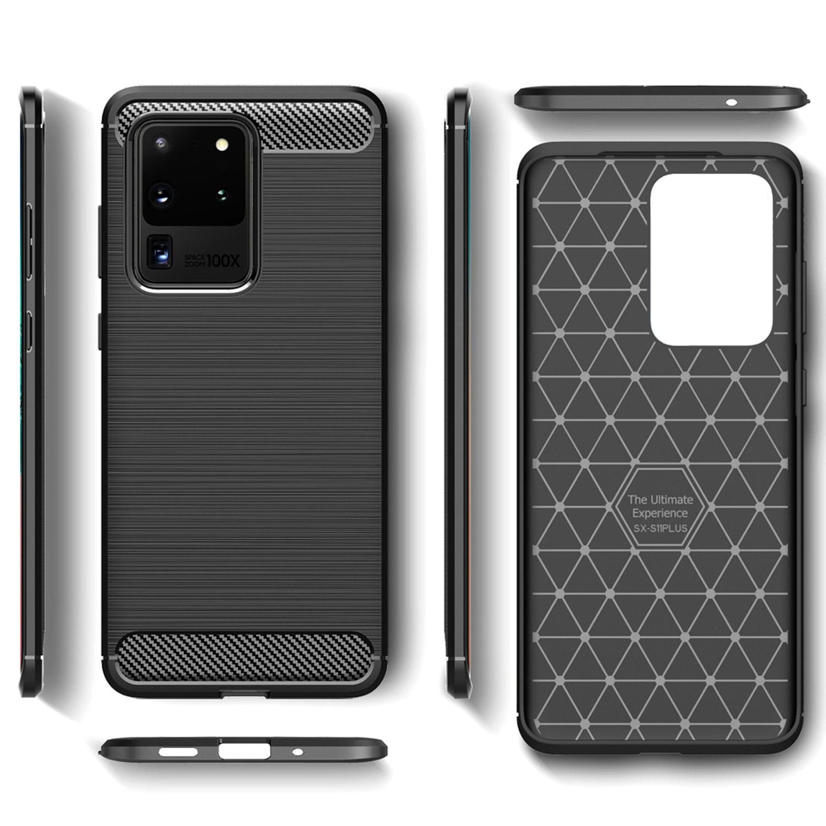 NALIA Design Case kompatibel mit Samsung Galaxy S20 Ultra Hülle, Carbon Look Stylische Handyhülle Stoßfeste Silikon Schutzhülle, Dünne Handy-Tasche Phone Cover Bumper Soft Skin TPU Kratzfest - Schwarz