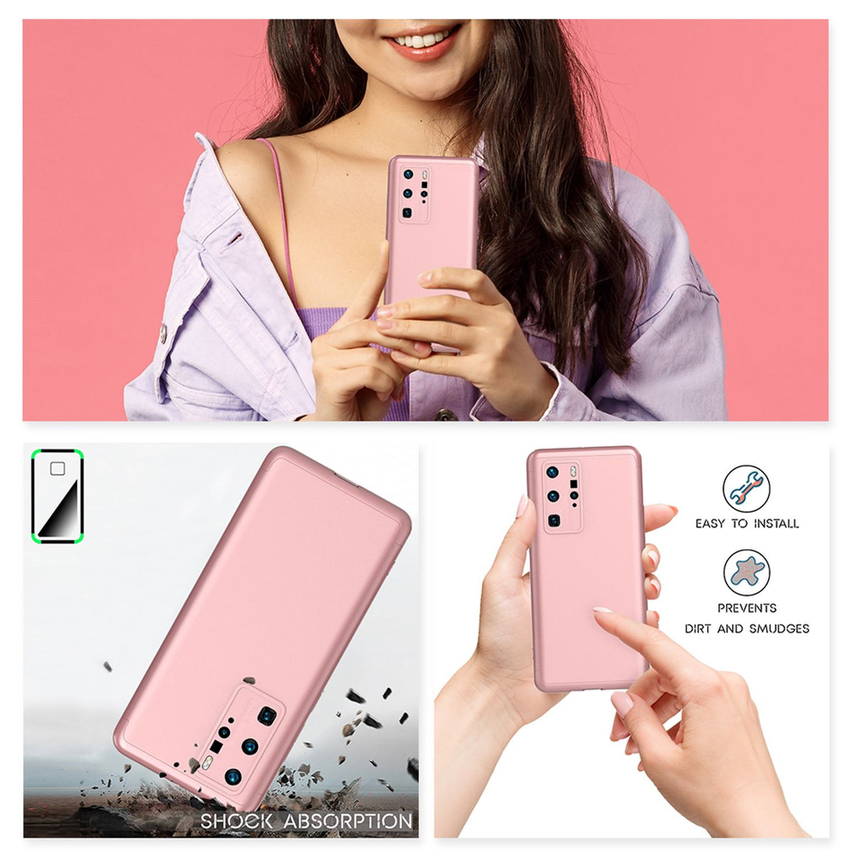 NALIA 360 Grad Handyhülle kompatibel mit Huawei P40 Pro Hülle, Hard-Case & Display-Schutzfolie, Full-Cover Rundum Skin Schutzhülle Slim Etui Case, Handy-Tasche Screen Protector Folie