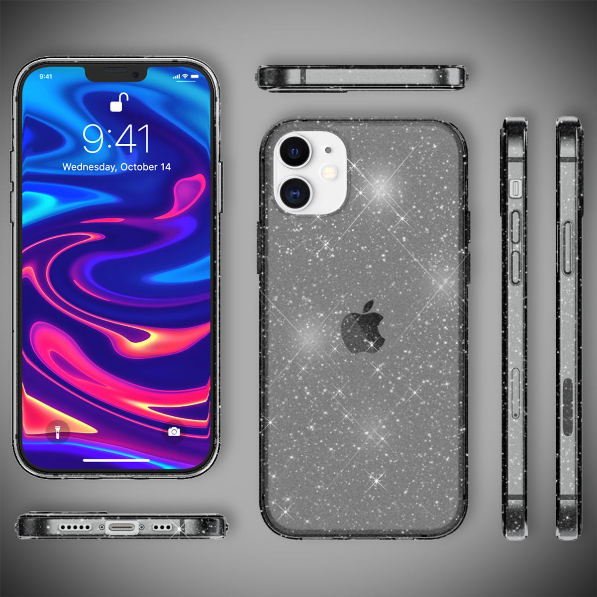 NALIA Glitzerhülle für iPhone 12 / 12 Pro – Funkelndes Silikon Case – DAZZLIN (Transparent & Stoßfest) – Marke aus Berlin