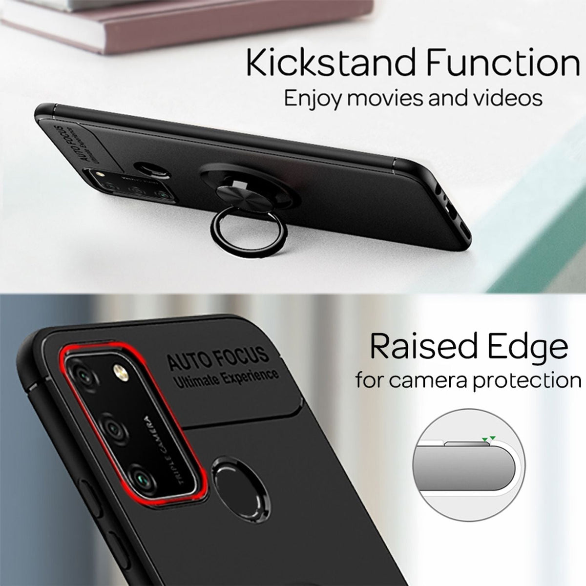 NALIA Ring Handyhülle kompatibel mit Honor 9A Hülle, TPU Silikon Cover mit 360-Grad Finger-Halter für magnetische KFZ-Halterung, Dünne Schutzhülle Phone Case Handy-Tasche Etui Bumper