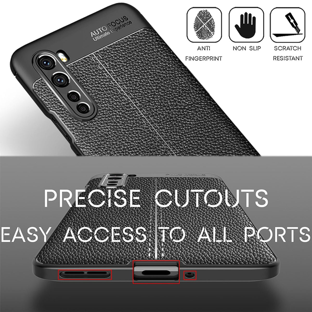 NALIA Design Case kompatibel mit OnePlus Nord Hülle, Leder Look Stylische Handyhülle Stoßfeste Silikon Schutzhülle, Slim Phone Backcover Bumper Skin Dünne Handy-Tasche Cover Etui Kratzfest - Schwarz