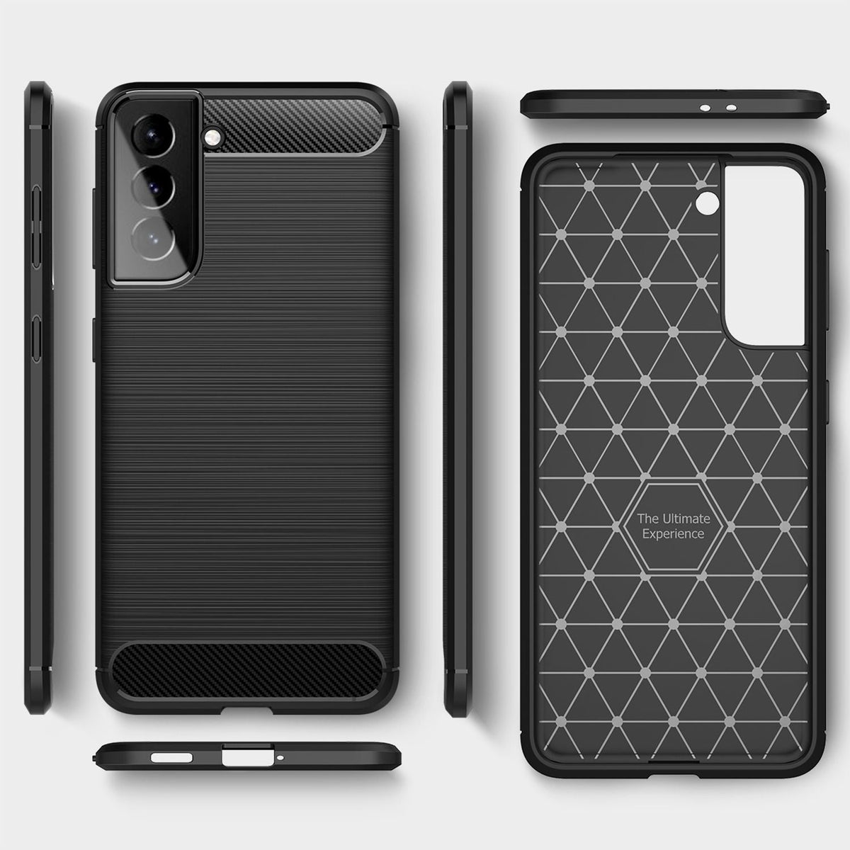 NALIA Silikonhülle für Samsung Galaxy S21 – Rutschfest & Matt – VORTEX (Gebürstete Optik & Carbon Design) – Marke aus Berlin