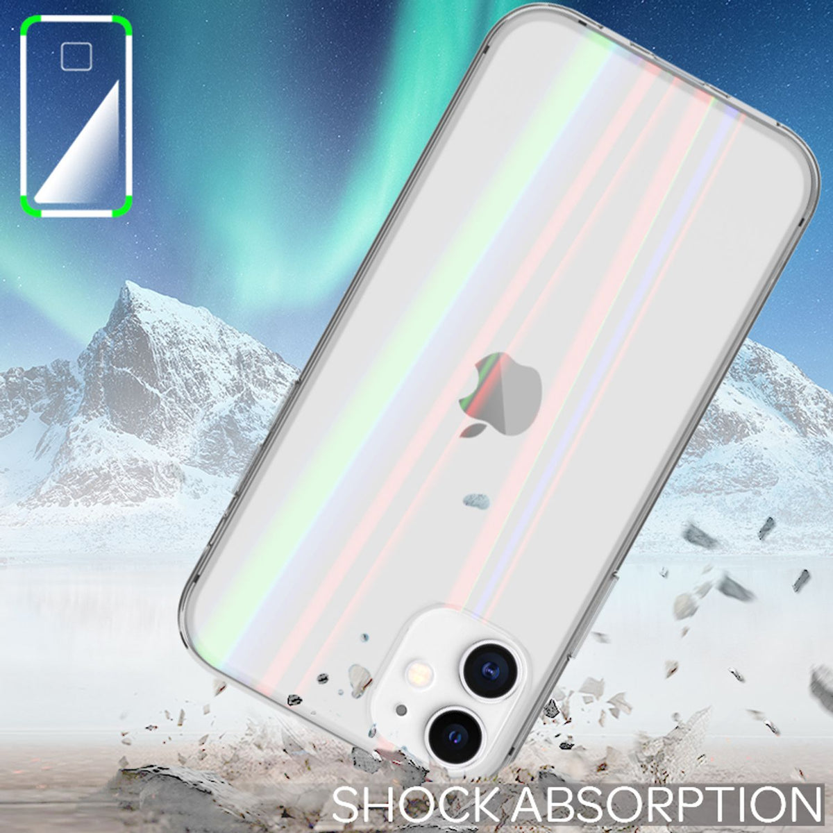 NALIA Klares Hartglas Case kompatibel mit iPhone 12 / iPhone 12 Pro Hülle, Durchsichtiges Regenbogen Hardcase aus Tempered Glass & Silikon Bumper, Holografisch Glänzende Handyhülle