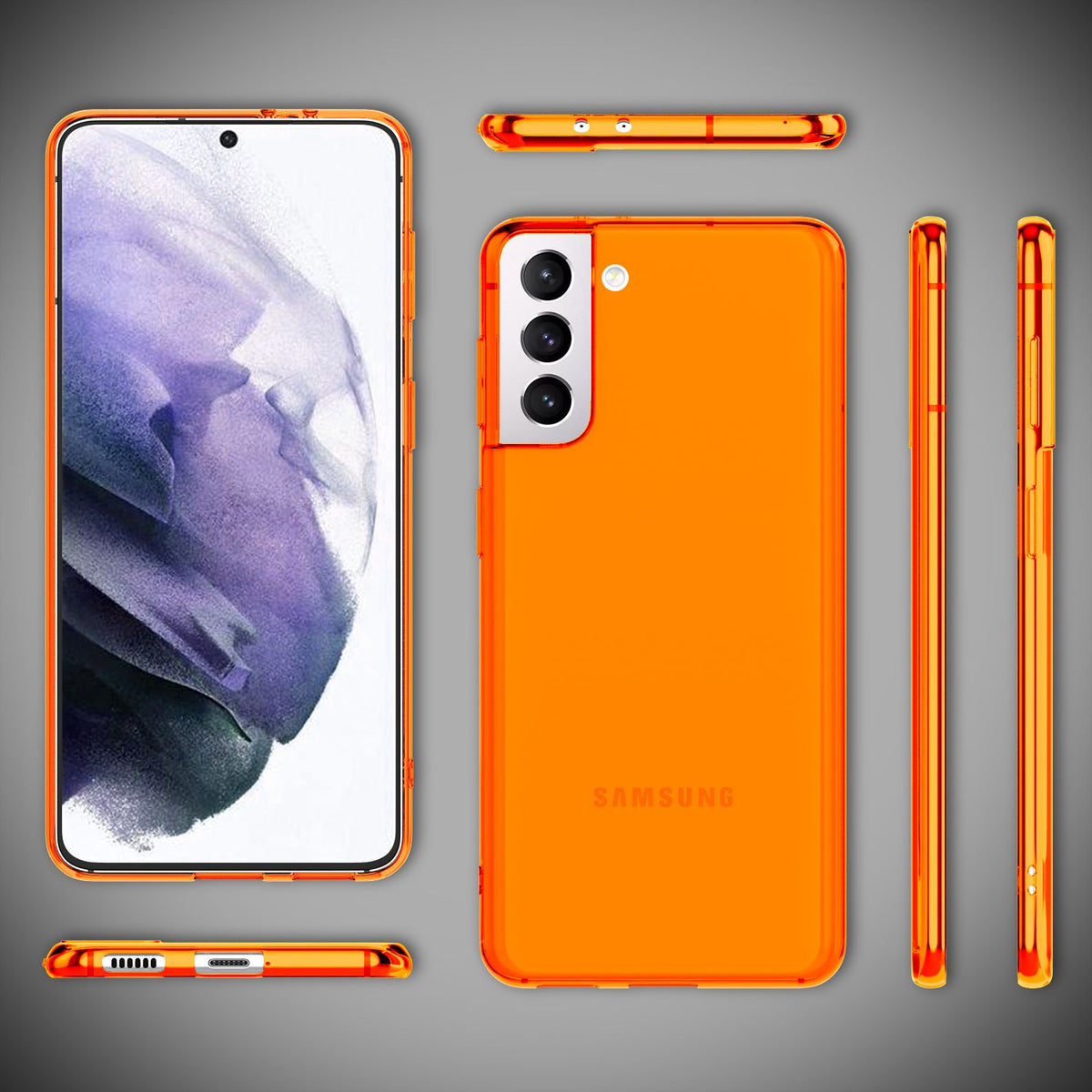 NALIA Neon Silikonhülle für Samsung Galaxy S21 Plus – Knallige Signal-Farbe & Linsenschutz – VIBE (Transparentes Case) – Marke aus Berlin