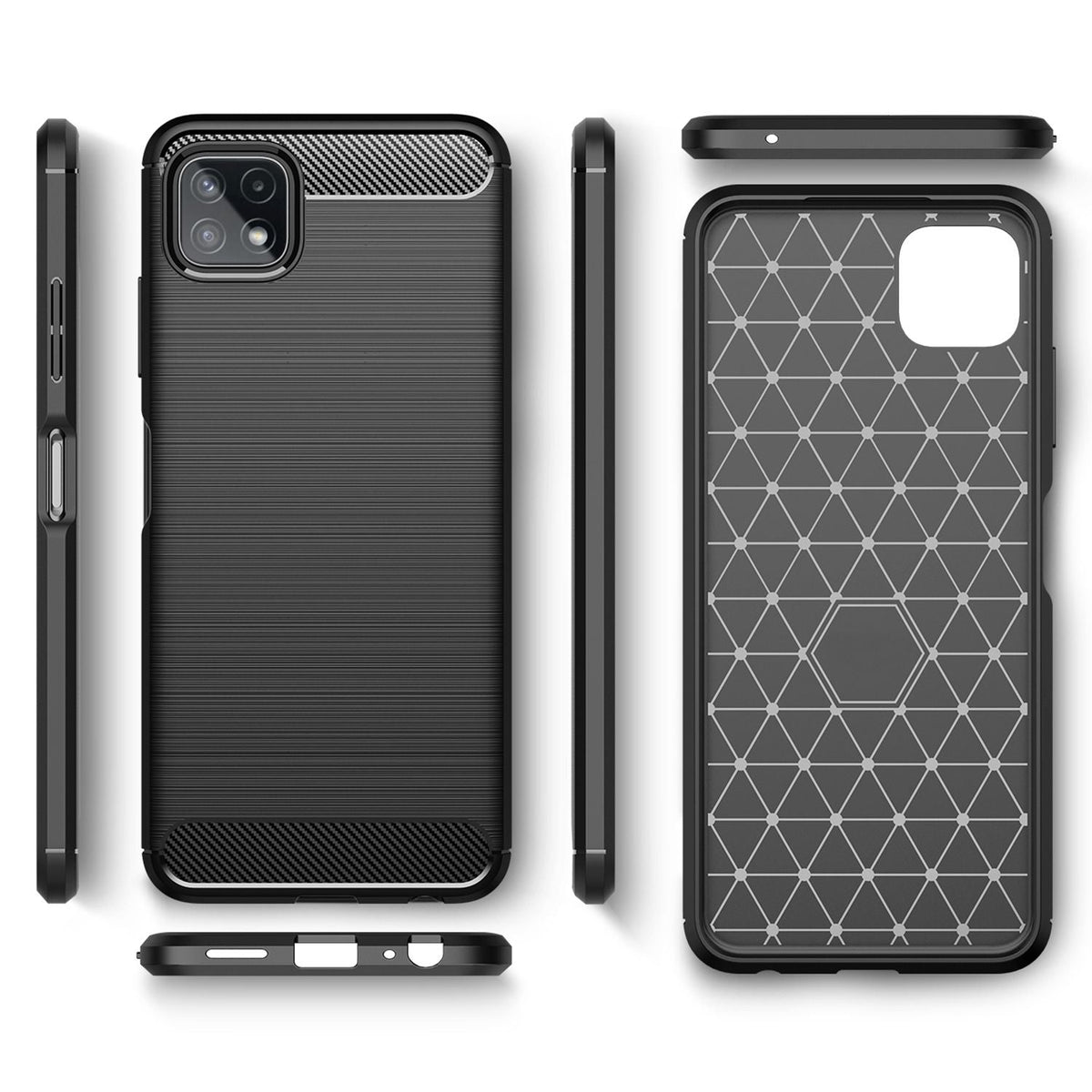 NALIA Silikonhülle für Samsung Galaxy A22 5G – Rutschfest & Matt – VORTEX (Gebürstete Optik & Carbon Design) – Marke aus Berlin