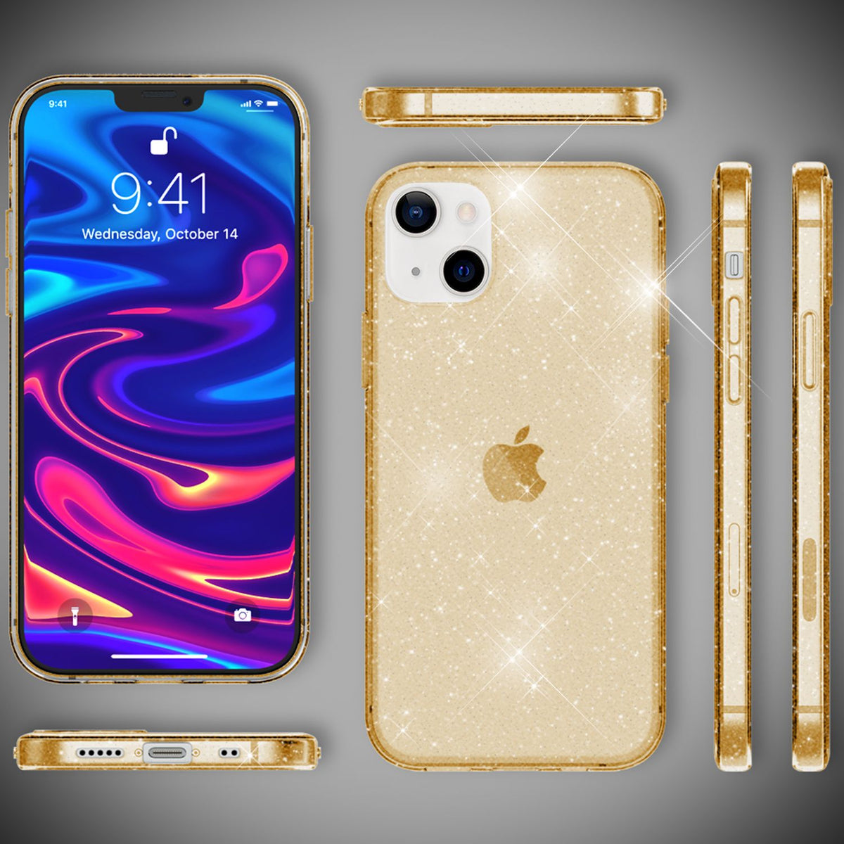 NALIA Glitzerhülle für iPhone 13 Mini – Funkelndes Silikon Case – DAZZLIN (Transparent & Stoßfest) – Marke aus Berlin