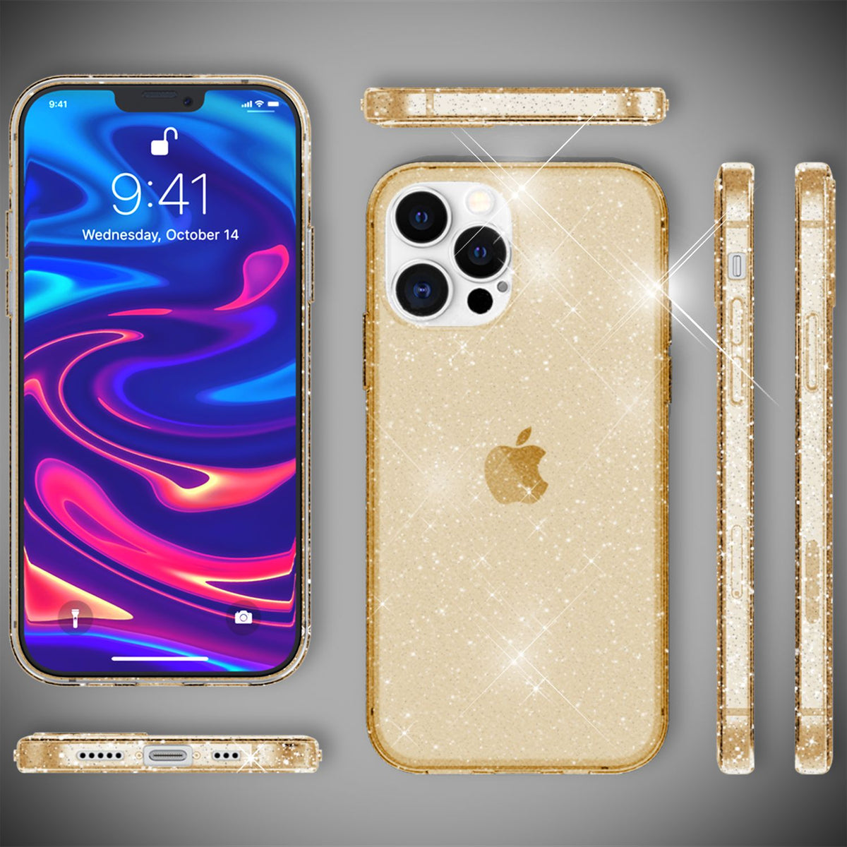 NALIA Glitzerhülle für iPhone 13 Pro Max – Funkelndes Silikon Case – DAZZLIN (Transparent & Stoßfest) – Marke aus Berlin