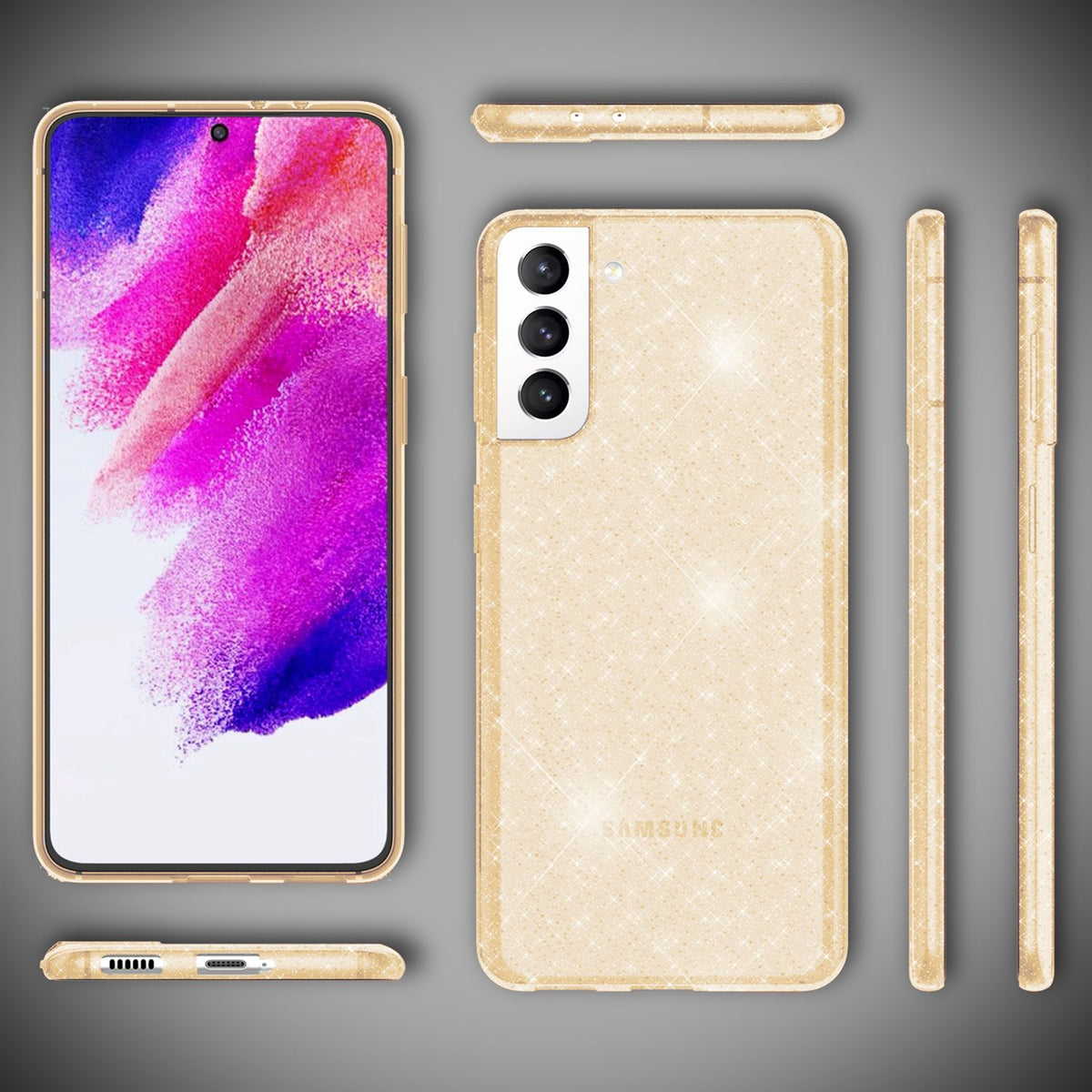NALIA Glitzerhülle für Samsung Galaxy S21 FE – Funkelndes Silikon Case – DAZZLIN (Transparent & Stoßfest) – Marke aus Berlin