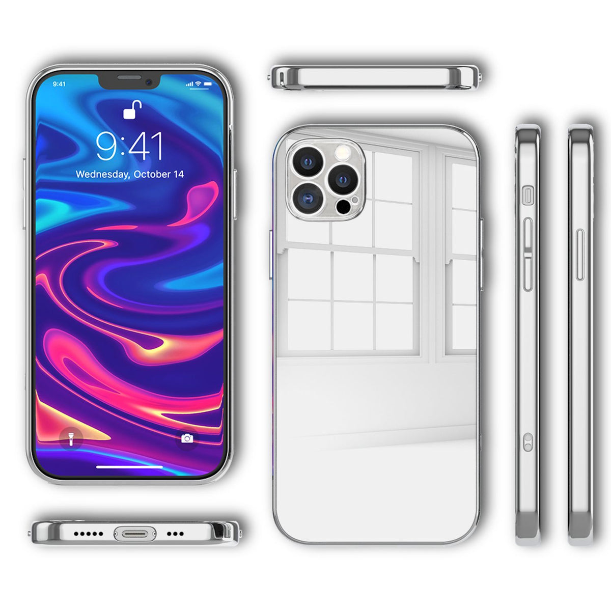 NALIA Spiegel Hartglas Case kompatibel mit iPhone 13 Pro Max Hülle, Klarer Spiegeleffekt Mirror Hardcase Kratzfest 9H Tempered Glass & Silikon Bumper, Dünne Schutzhülle Glashülle Handyhülle - Silber