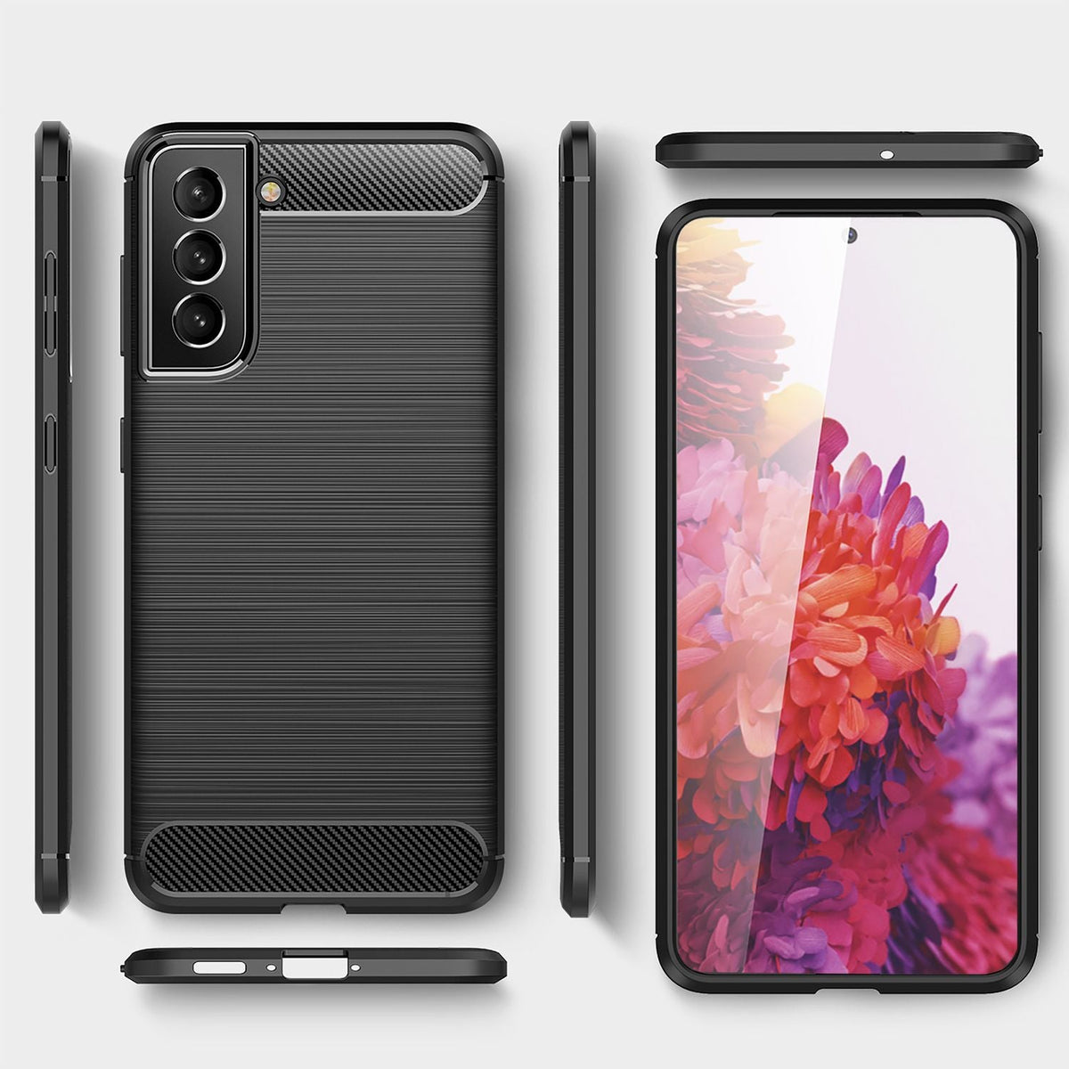 NALIA Silikonhülle für Samsung Galaxy S22 Plus – Rutschfest & Matt – VORTEX (Gebürstete Optik & Carbon Design) – Marke aus Berlin