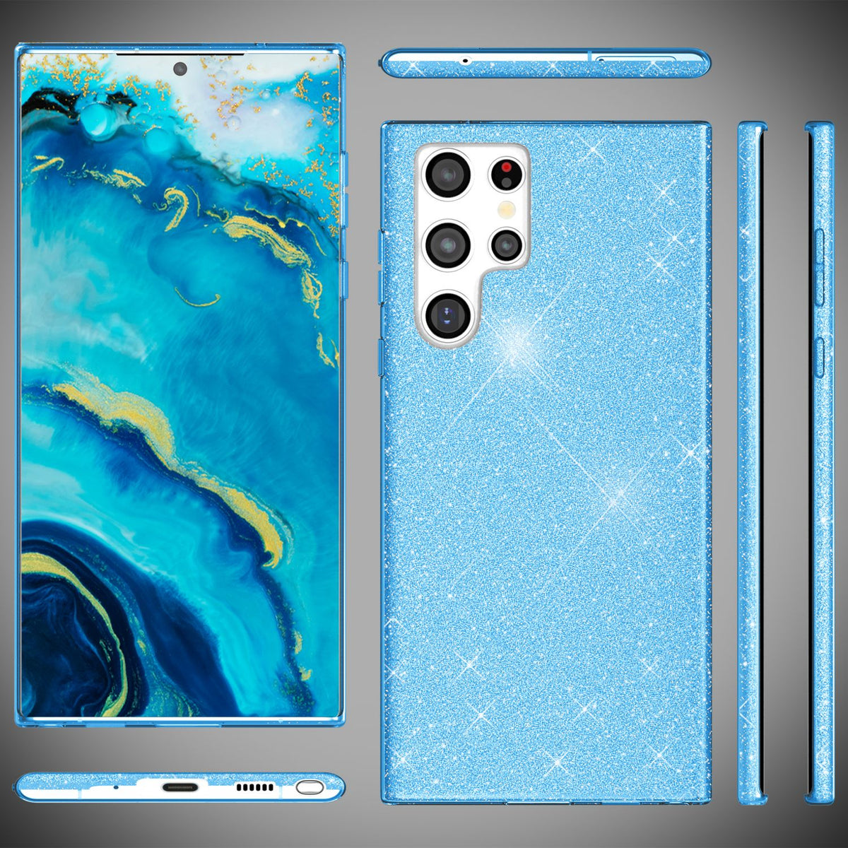 NALIA Glitzerhülle für Samsung Galaxy S22 Ultra – Funkelnder Glitzer-Look & Grip – SHINEPOP (Silikon Case) – Marke aus Berlin