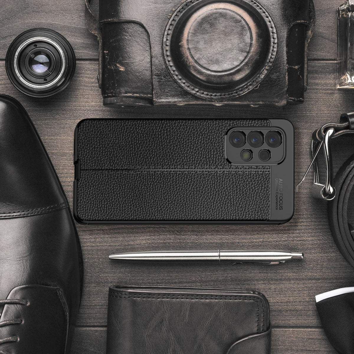 NALIA Leder Look Case kompatibel mit Samsung Galaxy A53 Hülle, Schwarze Silikonhülle Anti-Fingerabdruck Rutschfest Kratzfest Stoßfest