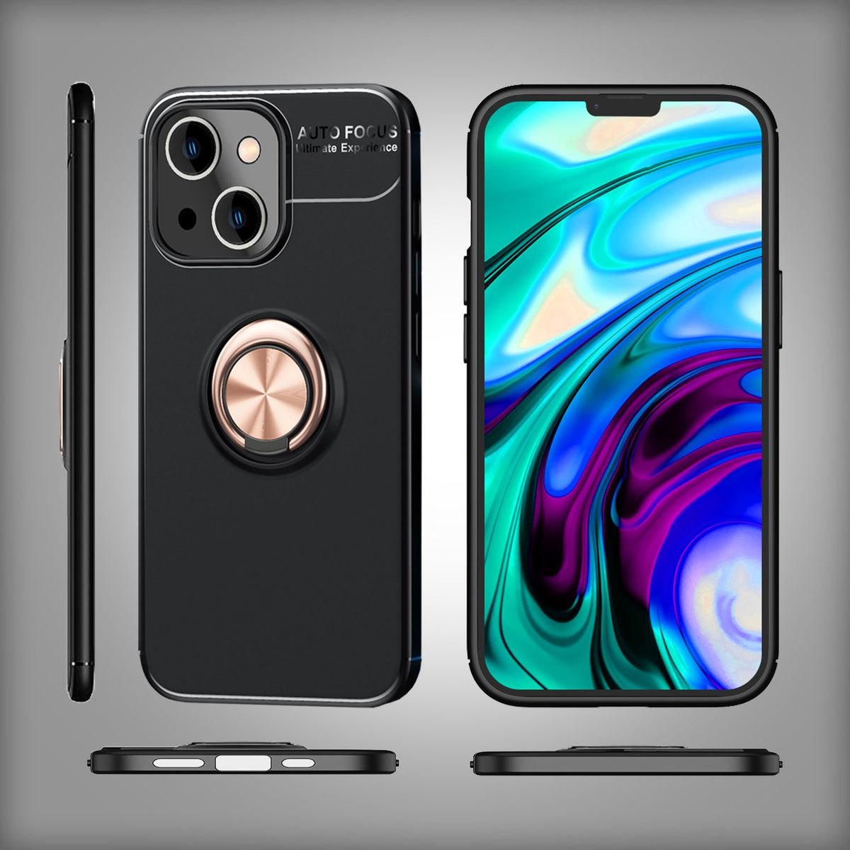 NALIA Ringhülle für iPhone 14 – Ring-Ständer 360° & für Magnet-Halter – GRIP360 (Mattiertes Silikon Case) – Marke aus Berlin