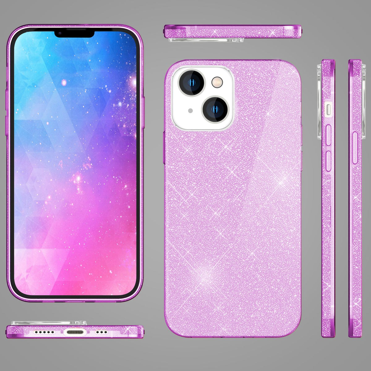 NALIA Glitzerhülle für iPhone 14 Plus – Funkelnder Glitzer-Look & Grip – SHINEPOP (Silikon Case) – Marke aus Berlin