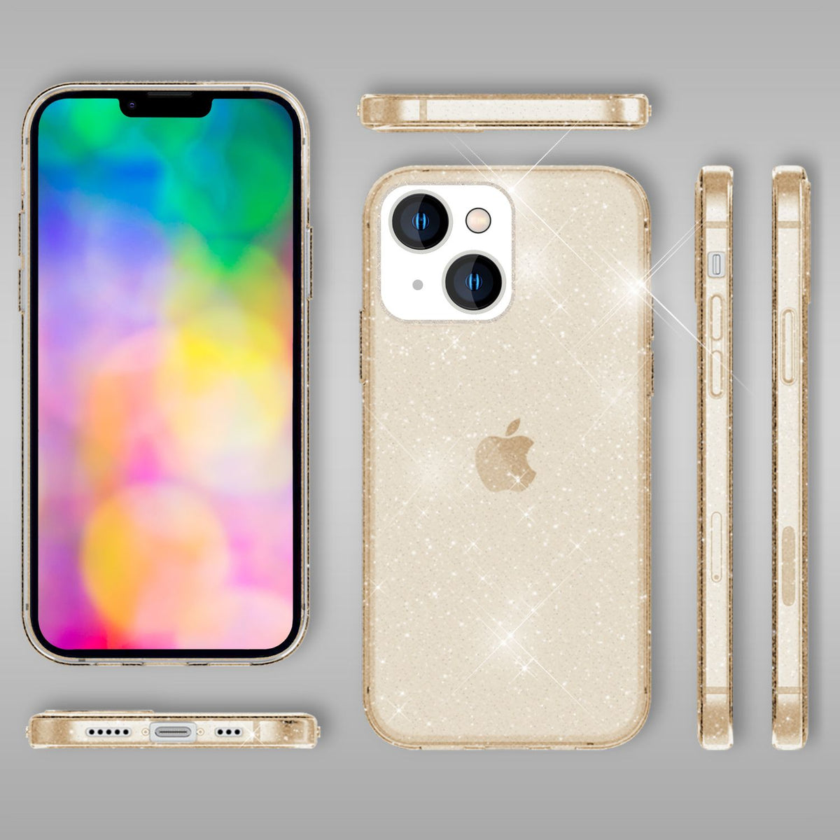 NALIA Glitzerhülle für iPhone 14 – Funkelndes Silikon Case – DAZZLIN (Transparent & Stoßfest) – Marke aus Berlin