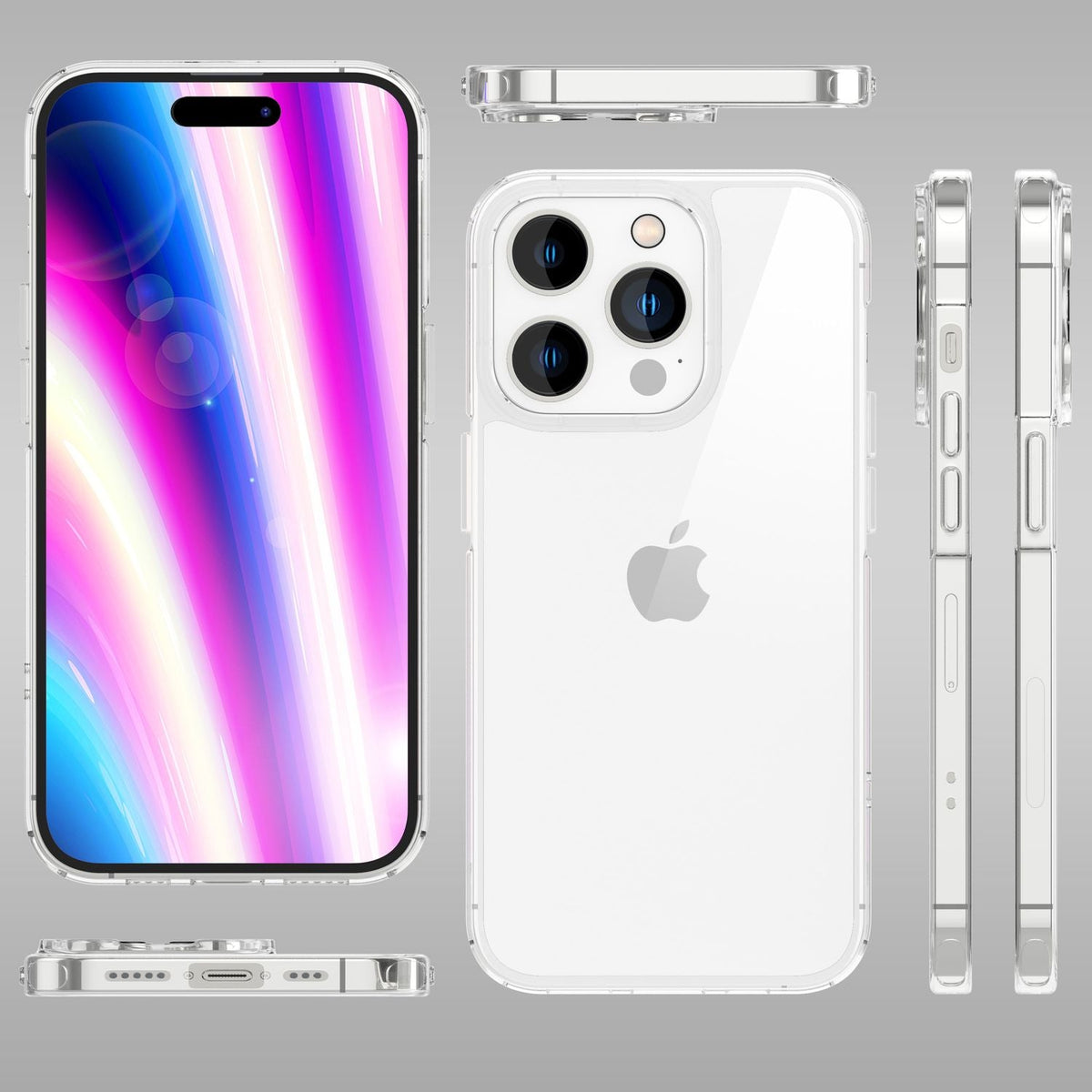 NALIA Transparente Hülle für iPhone 14 Pro Max – Anti-Gelb & Stoßfest – BLYSS (Rückseite in Glas-Optik) – Marke aus Berlin