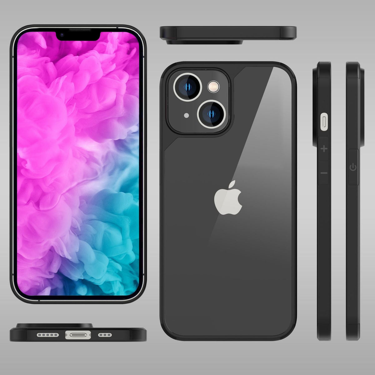 NALIA Handyhülle für iPhone 14 – Transparentes Hardcase & Schwarzer Bumper – PROVA (Vergilbungsfrei & Stoßfest) – Marke aus Berlin
