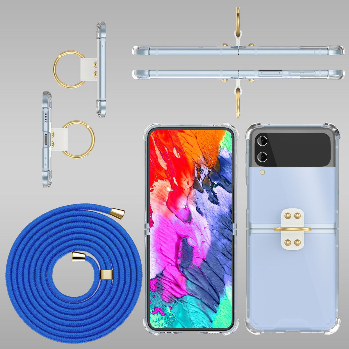 NALIA Klare Handyhülle mit Kette kompatibel mit Samsung Galaxy Z Flip4 Hülle, Transparente Schutzhülle mit Ring & Handy-Schnur zum Umhängen, Robuste Harte Rückseite & Silikon-Rand