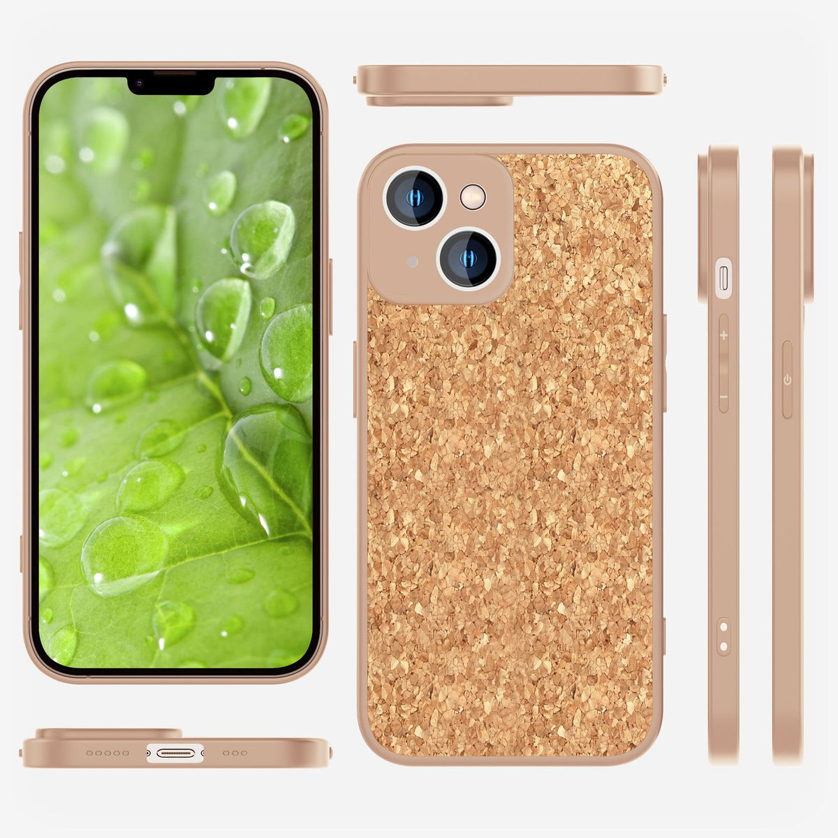 NALIA Schutzhülle mit Echt-Kork kompatibel mit iPhone 14 Plus Hülle, Natur-Kork Hellbraun Anti-Gelb Rutschfest Anti-Fingerabdruck, Harte Rückseite & Mattierter Silikon-Rand, Robuste Handyhülle Cover