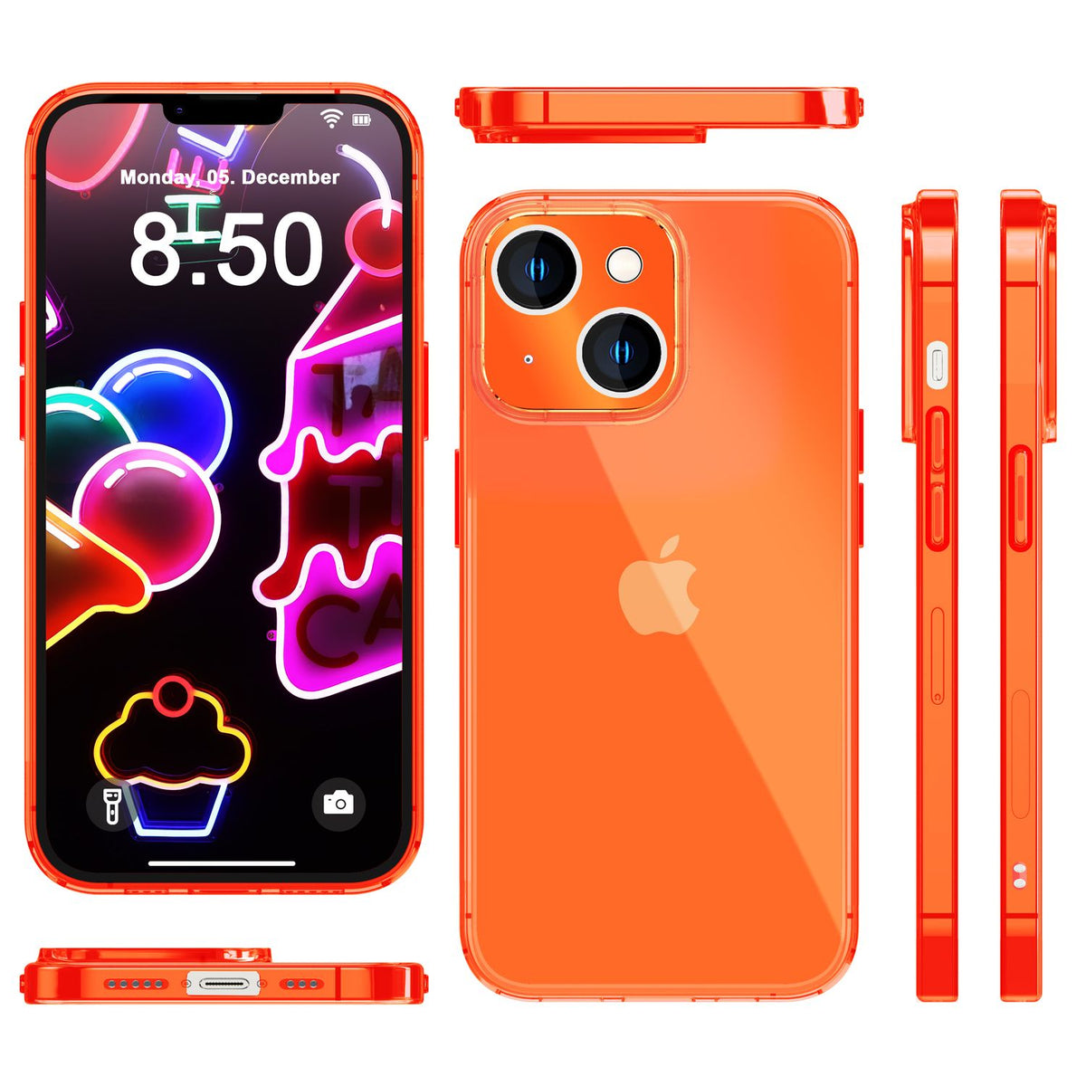 NALIA Neon Silikonhülle für iPhone 14 Plus – Knallige Signal-Farbe & Linsenschutz – VIBE (Transparentes Case) – Marke aus Berlin