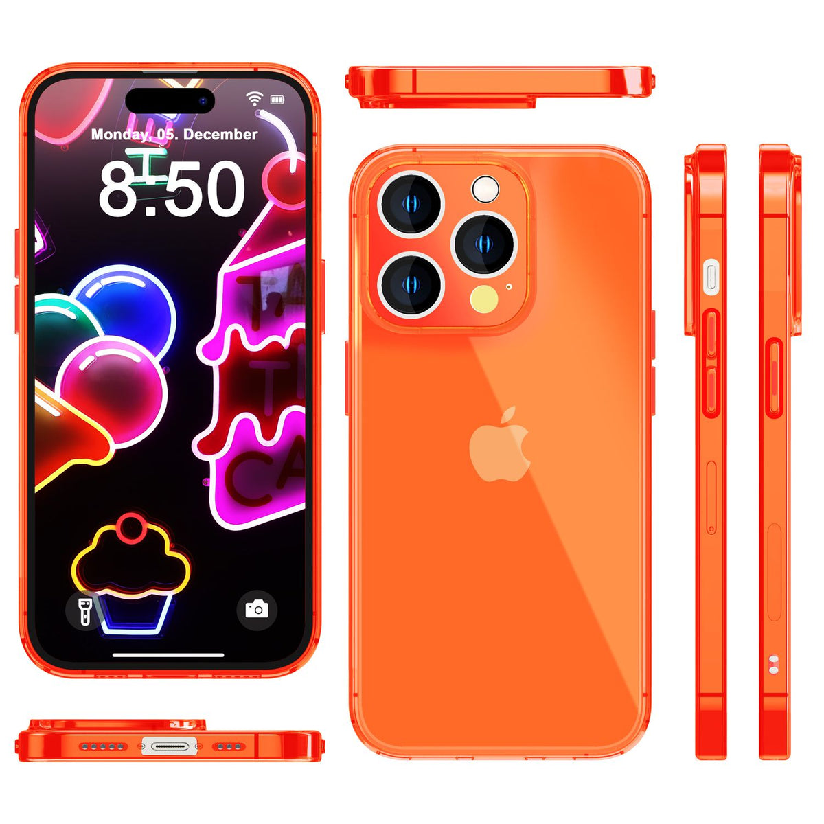 NALIA Neon Silikonhülle für iPhone 14 Pro – Knallige Signal-Farbe & Linsenschutz – VIBE (Transparentes Case) – Marke aus Berlin