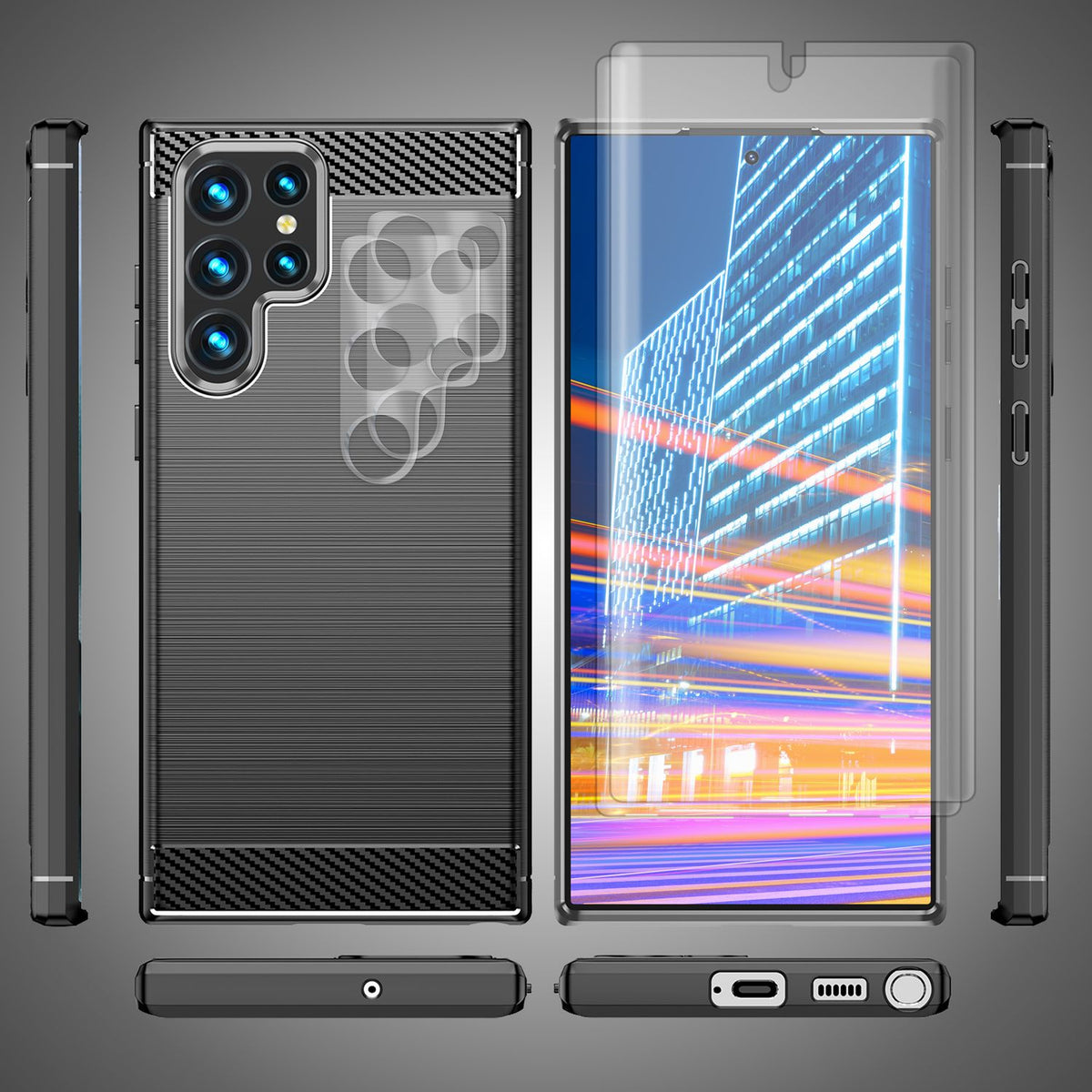 NALIA Silikonhülle für Samsung Galaxy S23 Ultra – Rutschfest & Matt – VORTEX (Gebürstete Optik & Carbon Design) – Marke aus Berlin