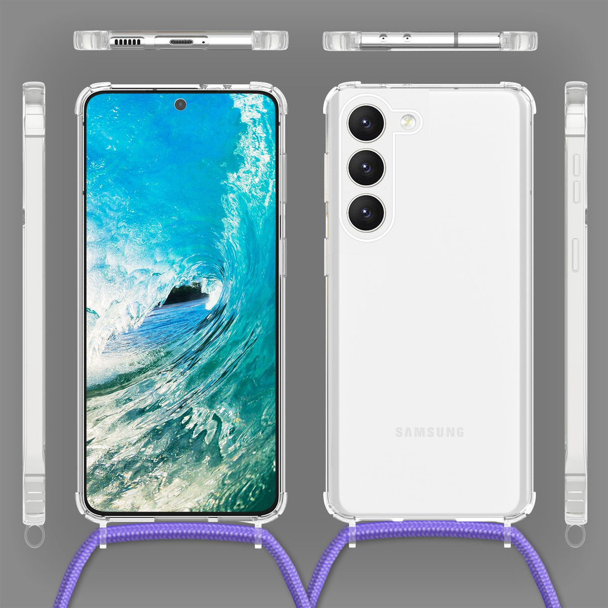 NALIA Handykette für Samsung Galaxy S23 – Transparentes Hybrid-Case & Band – HANGIT PRO (Anti-Gelb Rückseite & Verstellbar) – Marke aus Berlin