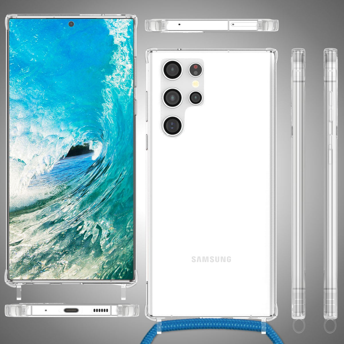 NALIA Handykette für Samsung Galaxy S23 Ultra – Transparentes Hybrid-Case & Band – HANGIT PRO (Anti-Gelb Rückseite & Verstellbar) – Marke aus Berlin