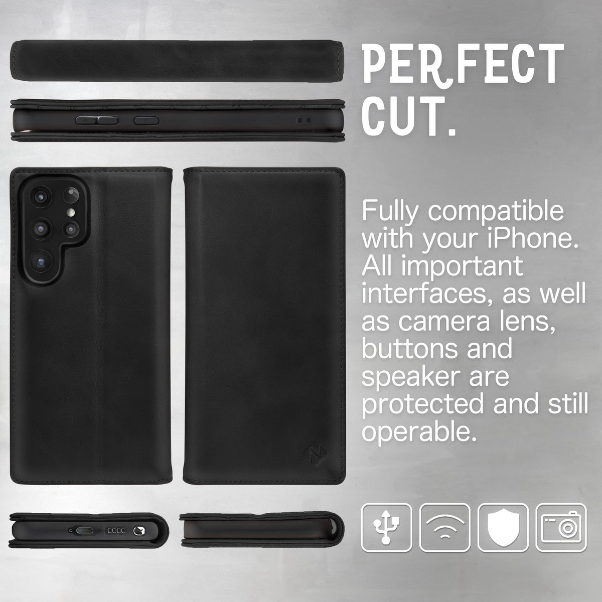NALIA Echt-Leder Flip-Case kompatibel mit Samsung Galaxy S23 Ultra Hülle, 360 Grad Bookcase, RFID-Schutz, Klapphülle mit Kartenfächern und Magnetverschluss, Handyhülle mit Standfunktion