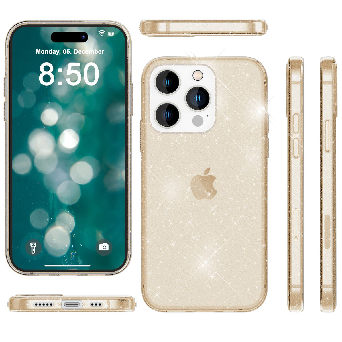 NALIA Glitzerhülle für iPhone 15 Pro – Funkelndes Silikon Case – DAZZLIN (Transparent & Stoßfest) – Marke aus Berlin